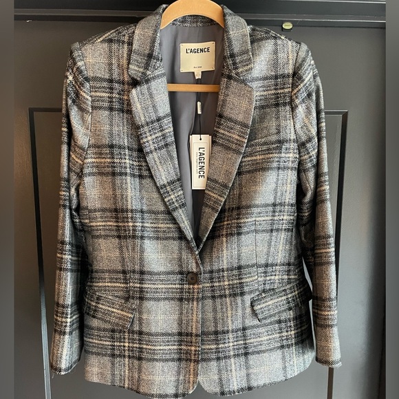 L’Agence Diana Skinny Lapel Blazer, Metallic Gray, Size 10 - Picture 12 of 16